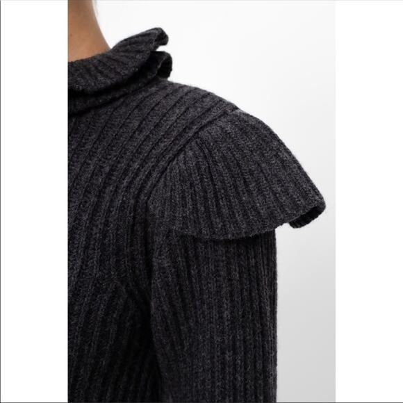Ganni Phantom Gray Ruffle Open Back Wool Sweater XS NWT - Picture 7 of 12